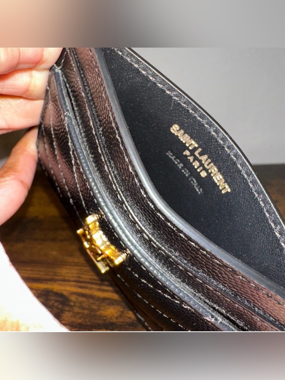 Yves Saint Laurent Black Quilted Card Case with Gold YSL Emblem - Picture 4 of 5